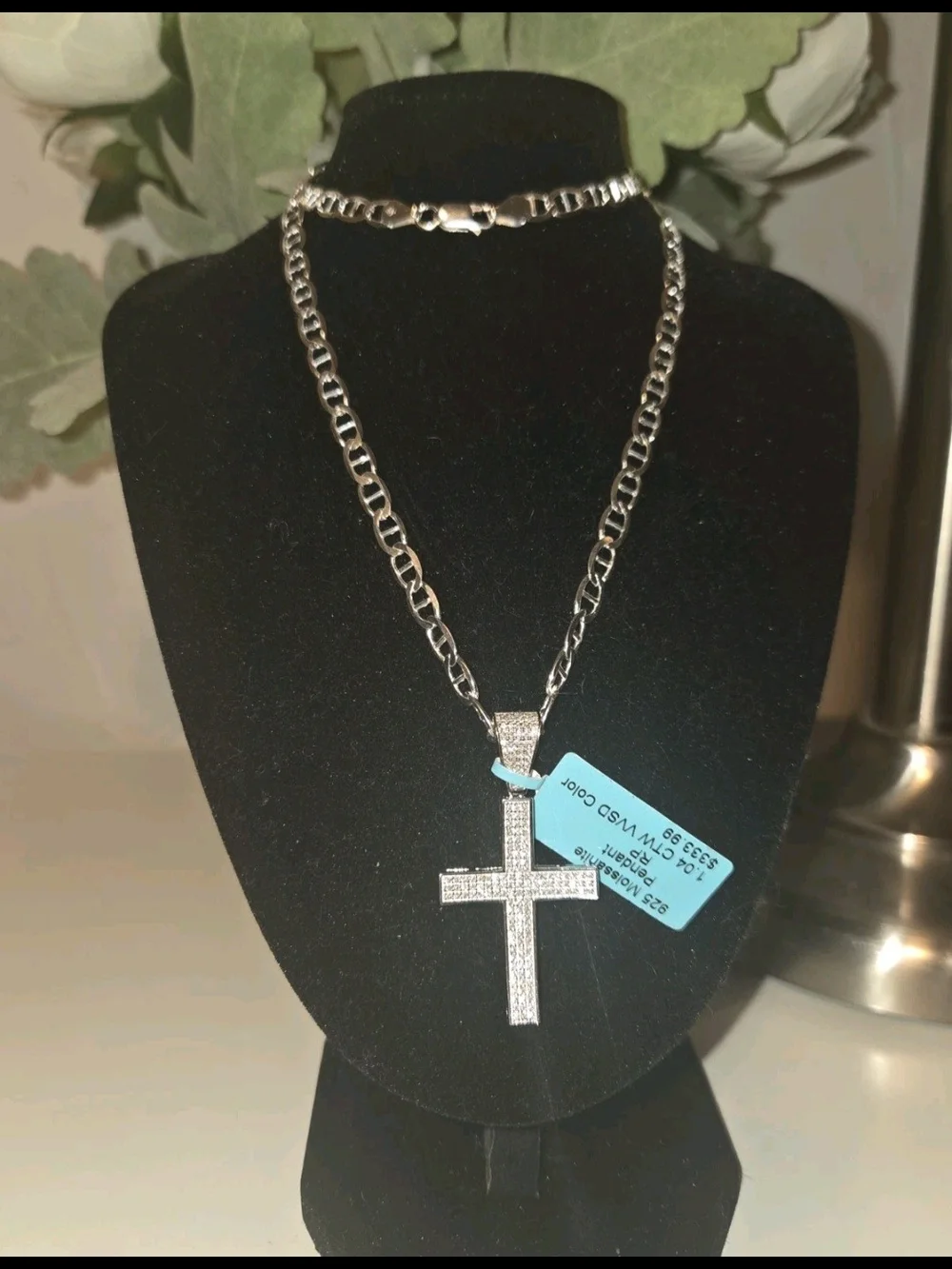 925 Sterling Silver 22in 5.2mm Mariner 7in 4.4mm Bracelet And Mossinate Cross